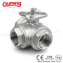 Three Way Threaded End Ball Valve with Mounting Pad
